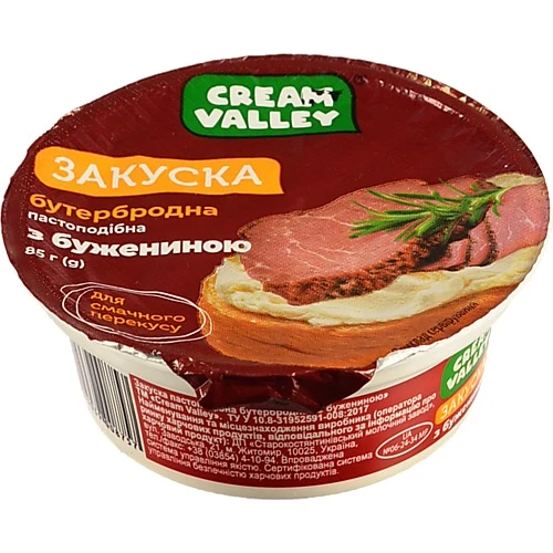 Закуска бутербродна Cream Valley “З бужениною” пастоподібна, пластиковий стакан, 85 г