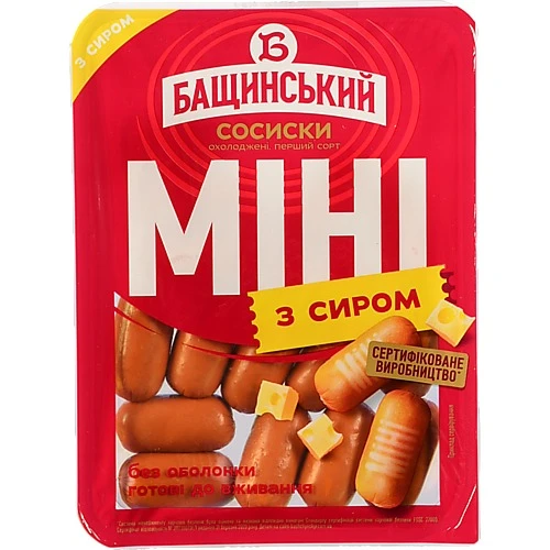 Сосиски Бащинський Міні з сиром 0.3кг лоток