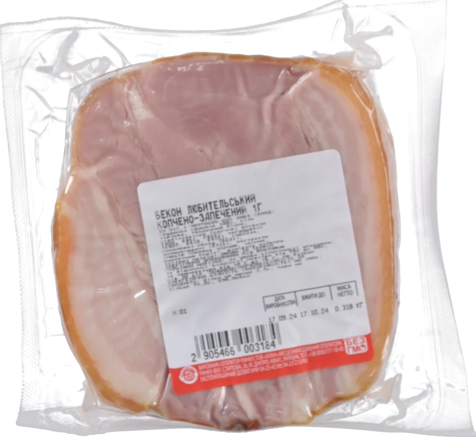 Бекон любительський “Алан” копчено-запечений, порційний, вищий гатунок