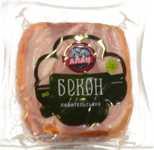 Бекон любительський “Алан” копчено-запечений, порційний, вищий гатунок