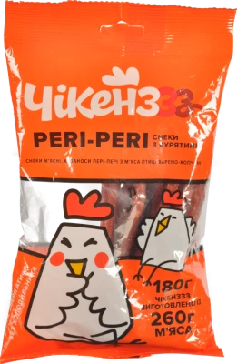 Снеки м'ясні Чікенззз Кабаноси Peri-peri з курятини варено-копчені, 180 г