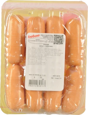 Сардельки з індичатиною Нямські Глобино, вищого ґатунку, газопакована упаковка (лоток), 280 г