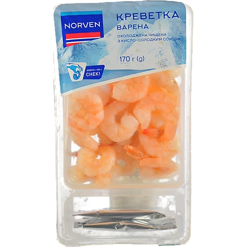 Креветка Norven 170г чищена варена з кисло-солодким соусом