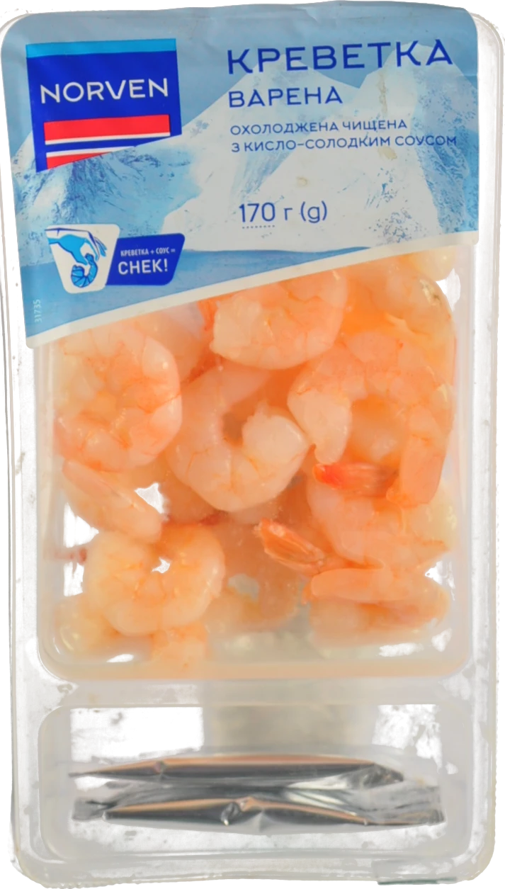 Креветка Norven 170г чищена варена з кисло-солодким соусом