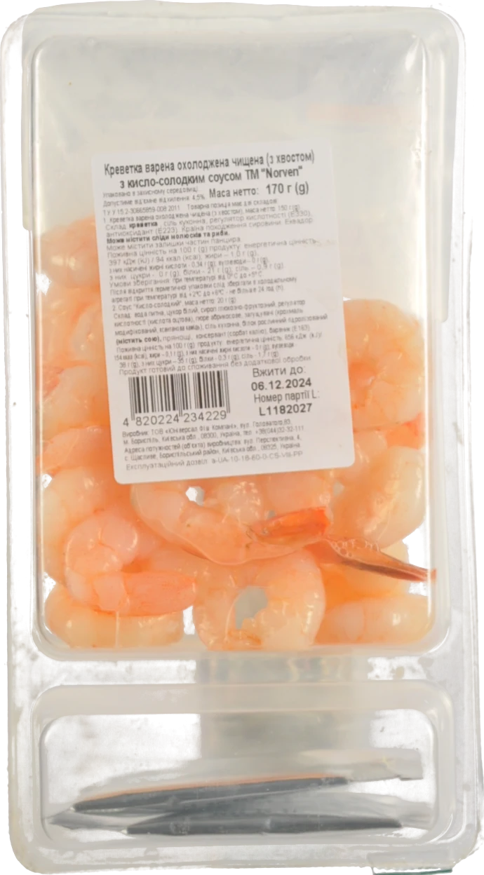 Креветка Norven 170г чищена варена з кисло-солодким соусом