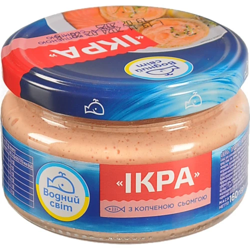 Продукт з ікрою океанічної риби та копченою сьомгою Ікра Водний світ с/б 160г