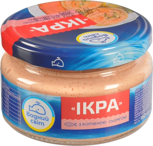Продукт з ікрою океанічної риби та копченою сьомгою Ікра Водний світ с/б 160г