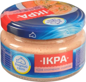 Продукт з ікрою океанічної риби та копченою сьомгою Ікра Водний світ с/б 160г