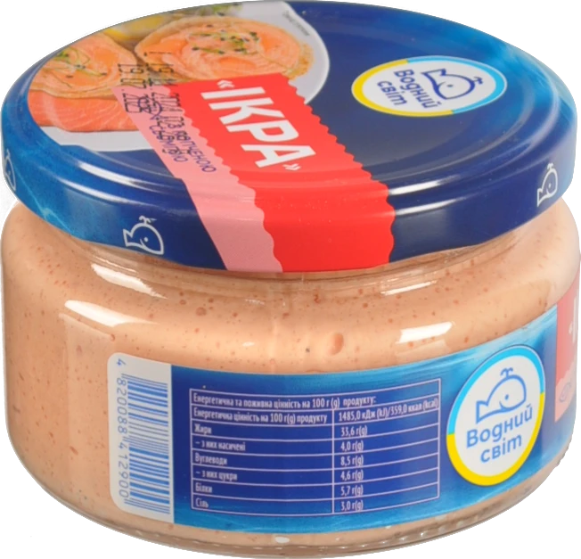 Продукт з ікрою океанічної риби та копченою сьомгою Ікра Водний світ с/б 160г