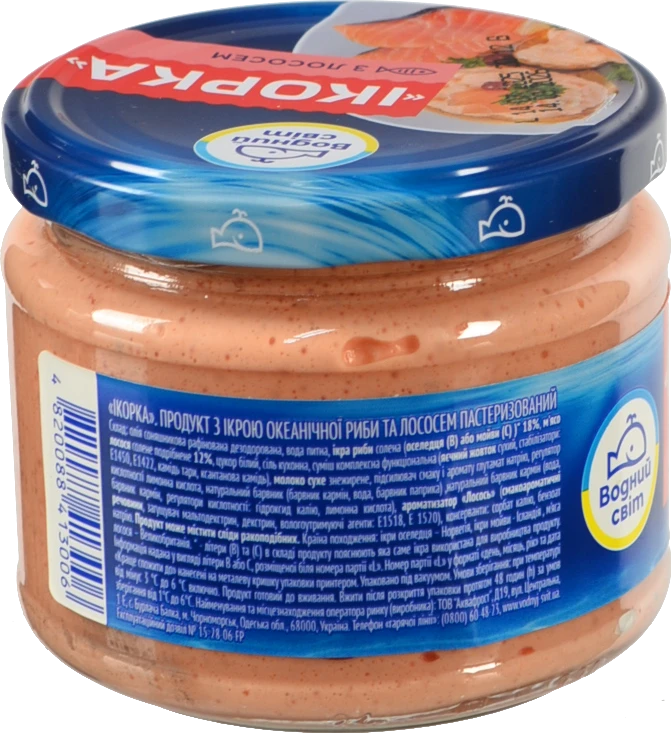 Продукт з ікрою океанічної риби та лососем пастеризований Ікорка Водний світ с/б 250г