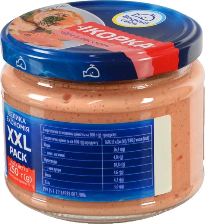 Продукт з ікрою океанічної риби та лососем пастеризований Ікорка Водний світ с/б 250г