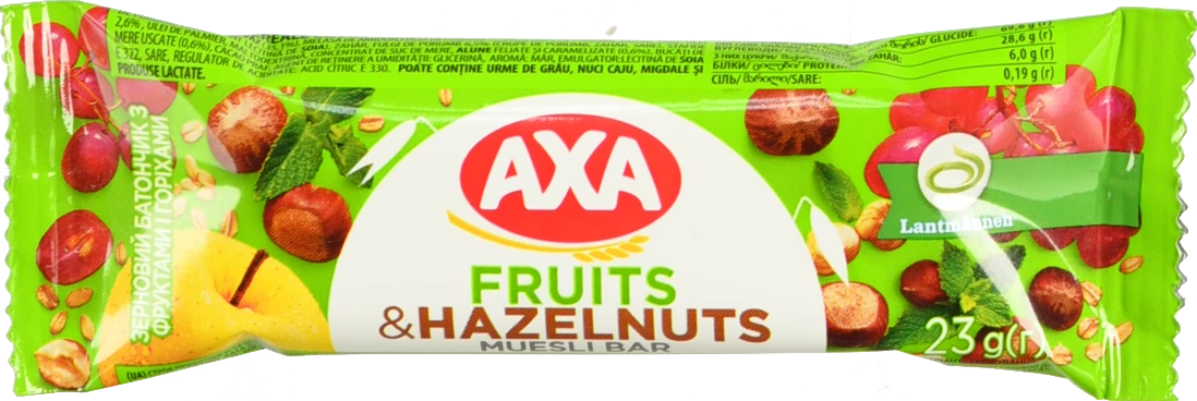 Батончик зерновий Fruits&Hazelnuts Axa м/у 23г
