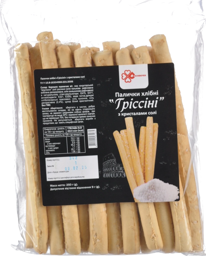 Палички хлібні з кристаликами солі Гріссіні Десняночка м/у 250г