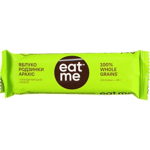 Батончик у чорній кондитерській глазурі Родзинки яблуко арахіс та злаки EatMe м/у 40г