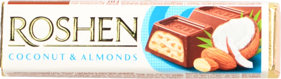 Батон молочно-шоколадний з мигдалем та кокосовою начинкою Roshen м/у 38г