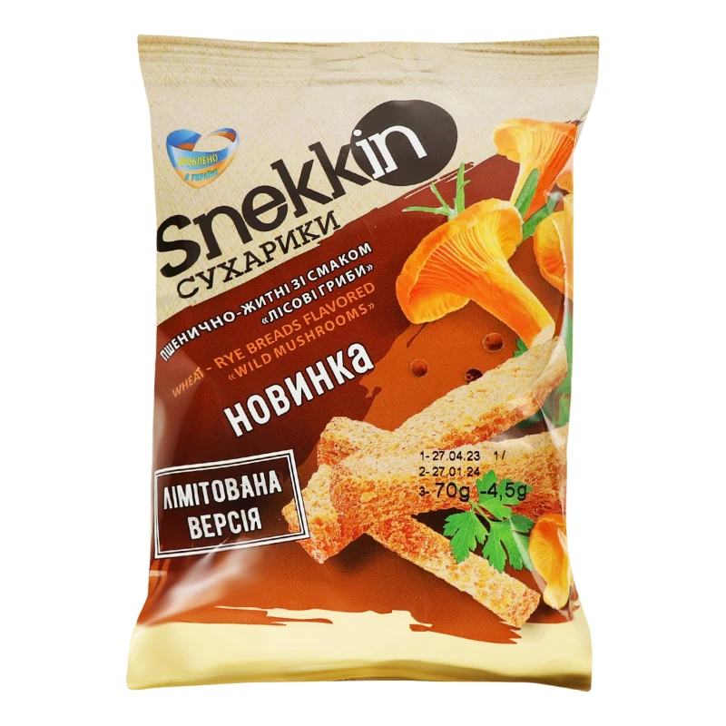 Сухарики пшенично-житні Лісові гриби Snekkin м/у 70г