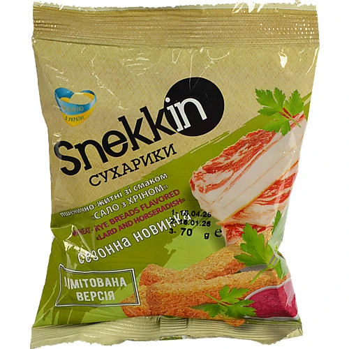Сухарики пшенично-житні Сало з хріном Snekkin м/у 70г