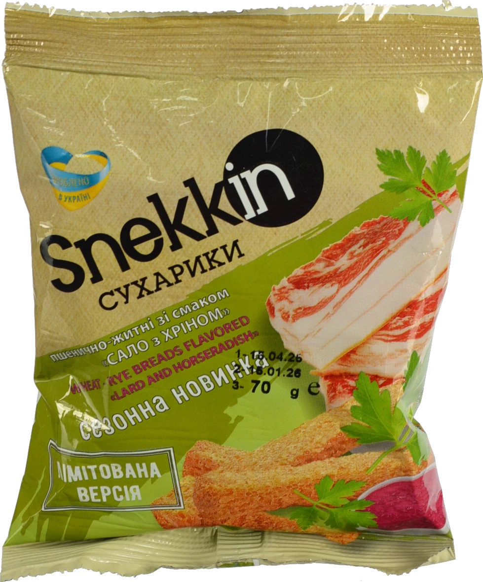 Сухарики пшенично-житні Сало з хріном Snekkin м/у 70г