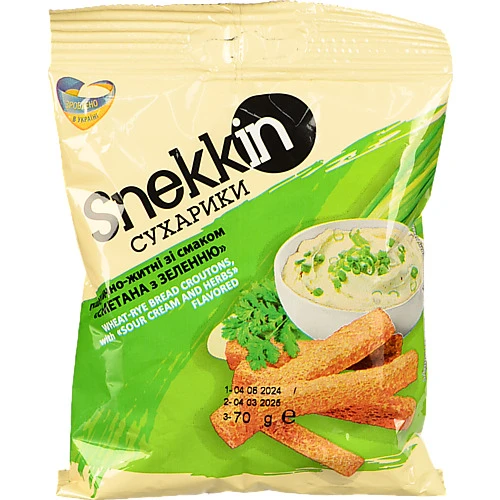 Сухарики Snekkin 70г пшенично житні сметана зелень