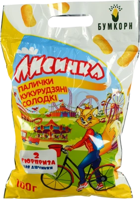 Кукурудзяні палички Бумкорн 100г лисичка з 2-ма сюрпризами
