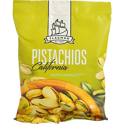 Фісташки Флагман 250г каліфорнійські смажені в шкарлупі солоні