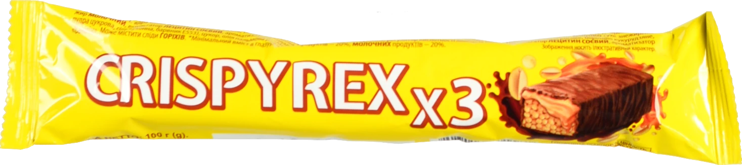 Батончик Crispyrex 100г арахіс рисові кульки карамель глазурований