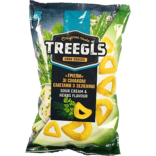 Снеки кукурудзяні Treegls 75г сметана зелень