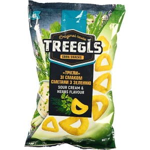 Снеки кукурудзяні Treegls 75г сметана зелень
