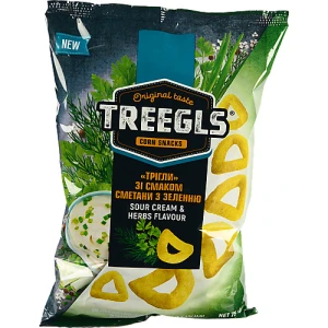 Снеки кукурудзяні Treegls 75г сметана зелень