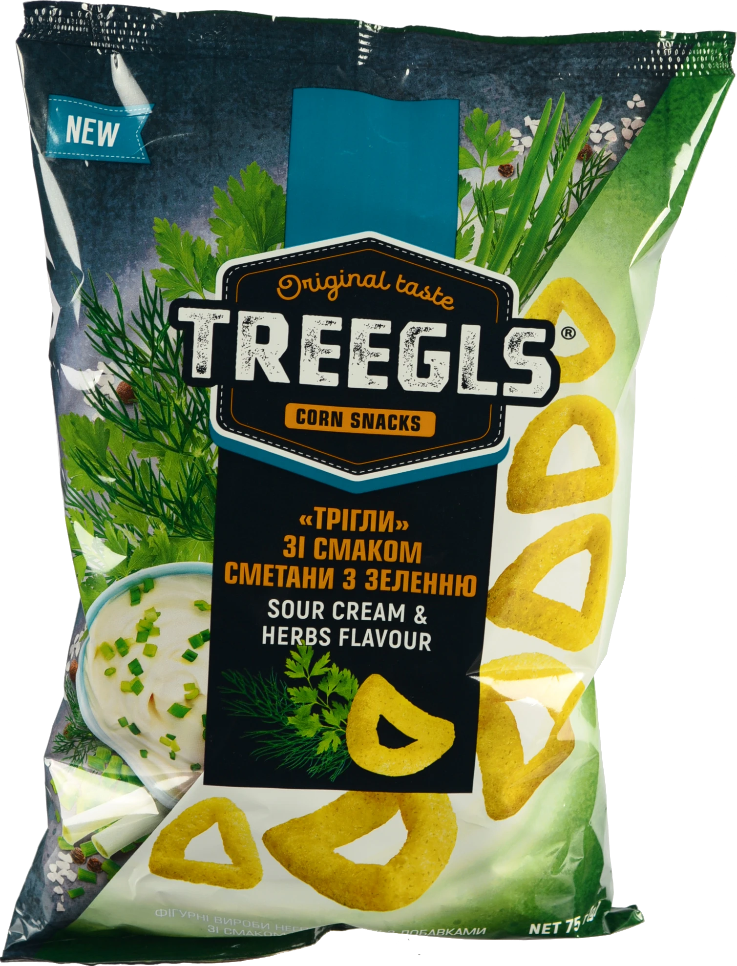 Снеки кукурудзяні Treegls 75г сметана зелень