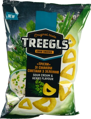 Снеки кукурудзяні Treegls 75г сметана зелень