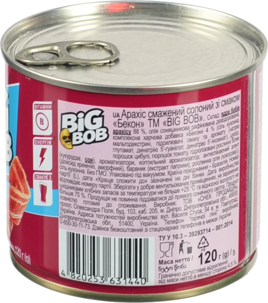 Арахiс Big Bob 120г солоний смажений бекон з.б
