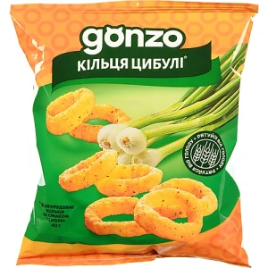 Кільця кукурудзяні зі смаком цибулі Gonzo м/у 40г