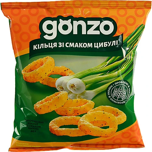 Кільця кукурудзяні зі смаком цибулі Gonzo м/у 40г
