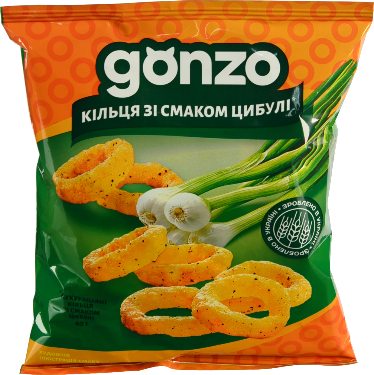 Кільця кукурудзяні зі смаком цибулі Gonzo м/у 40г