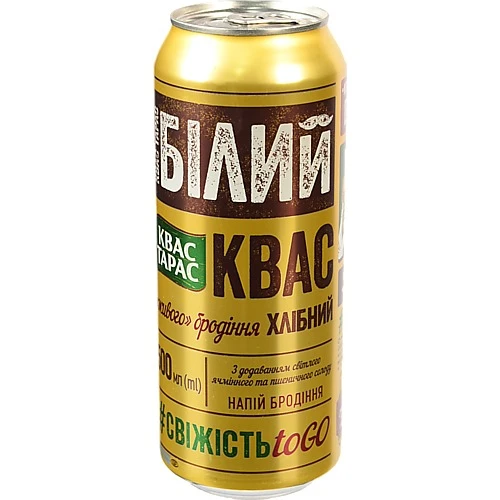 Напій бродіння хлібний пастеризований газований Білий Квас Тарас з/б 500мл