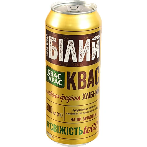 Напій бродіння хлібний пастеризований газований Білий Квас Тарас з/б 500мл