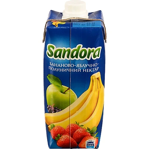 Нектар бананово-яблучно-полуничний з м'якоттю Sandora 500мл