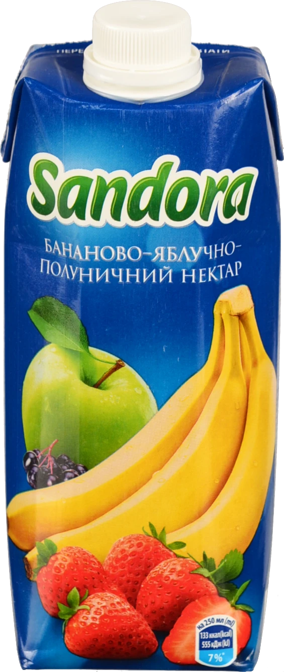 Нектар бананово-яблучно-полуничний з м'якоттю Sandora 500мл