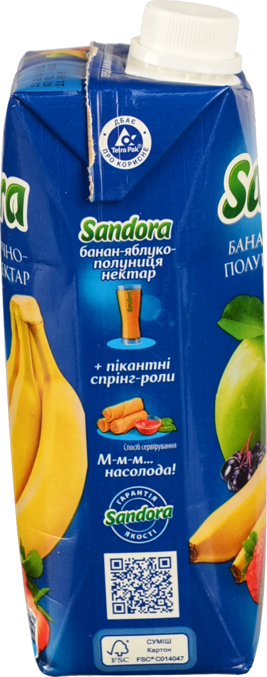 Нектар бананово-яблучно-полуничний з м'якоттю Sandora 500мл