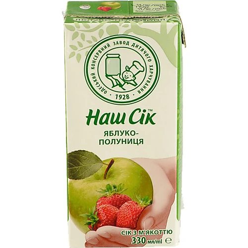 Сік яблучно-полуничний з м'якоттю Наш сік т/п 0.33л