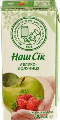 Сік яблучно-полуничний з м'якоттю Наш сік т/п 0.33л