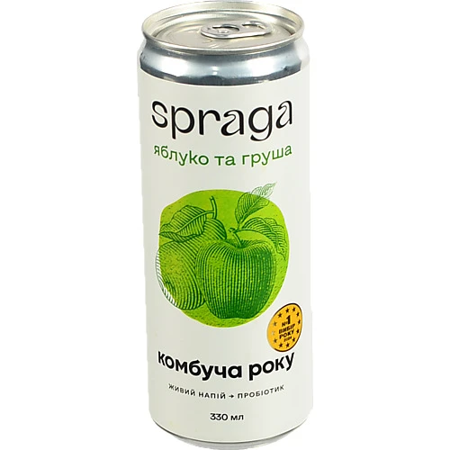 Напій безалкогольний слабогазований Яблуко та груша Комбуча Spraga з/б 330мл