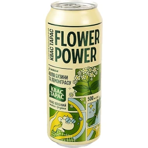 Квас Тарас Flower Power 0.5л смак квітів бузини та лемонграсу з/б