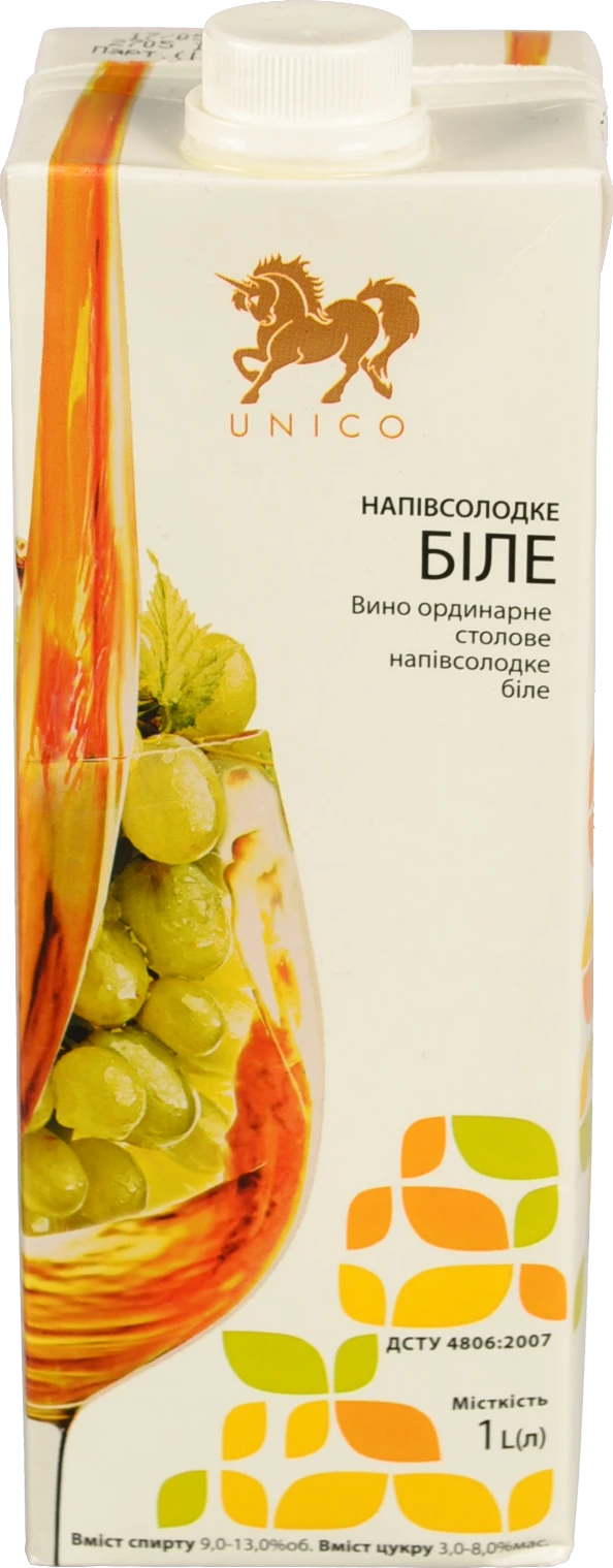 Вино Unico 1л напівсолодке біле т.пак