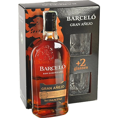 Подарунковий набір Ром Barcelo 0.7л 2склянки Gran Anejo 37.5%