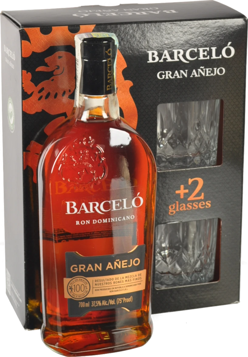 Подарунковий набір Ром Barcelo 0.7л 2склянки Gran Anejo 37.5%