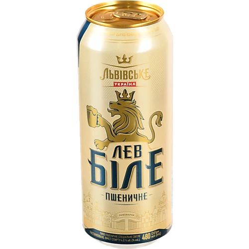 Пиво Львівське Лев Біле Пшеничне 480мл 4.8% світле пастеризоване