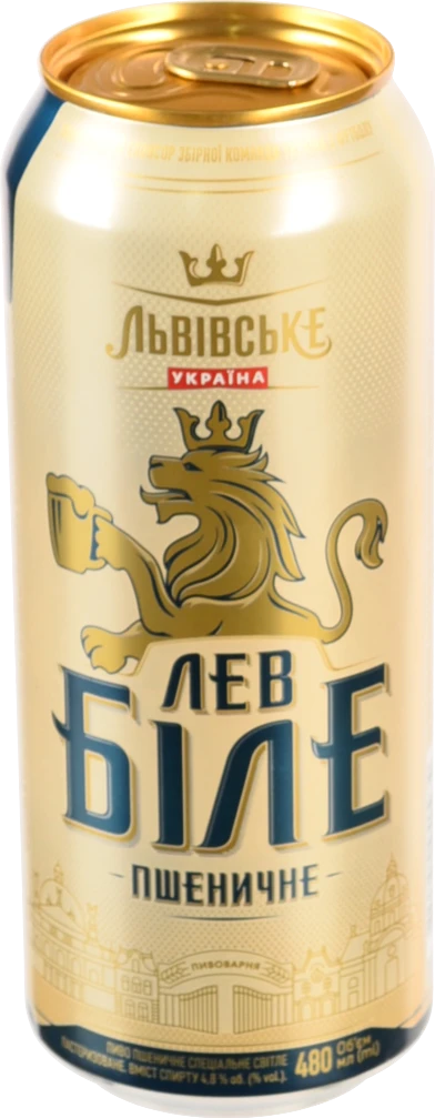 Пиво Львівське Лев Біле Пшеничне 480мл 4.8% світле пастеризоване