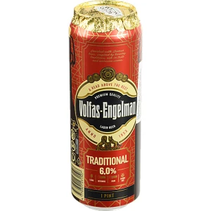 Пиво світле фільтроване пастеризоване «Volfas Engelman Tradiciskas Šviesusis alus», 5,0%, 0,568 л, б.м.